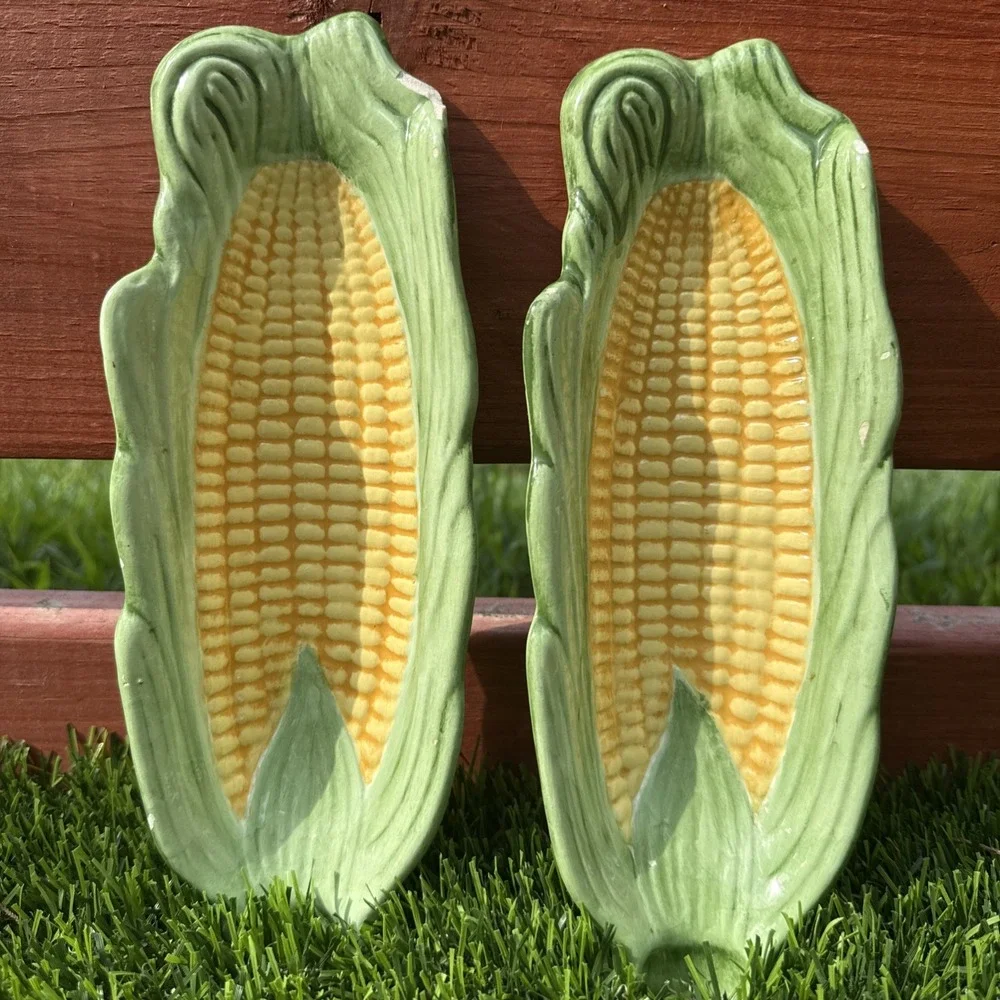 Vintage Ceramic Corn on the Cob Servers Or Wall Plaques Set of 2 Kitchen Decor‎